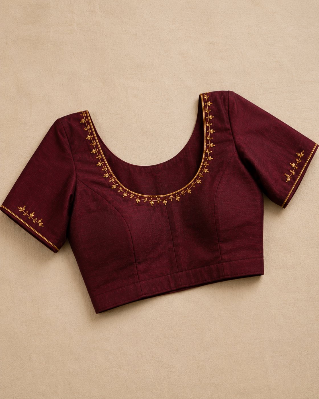 Sharada Neckline Motif Aari Blouse — normal-work aari blouse in Raw silk (dupion), front
